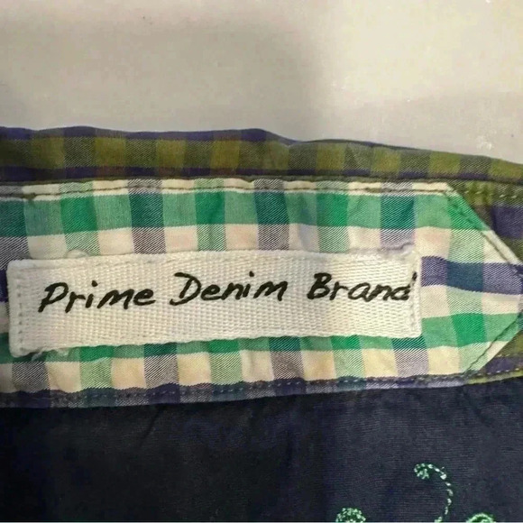 Artisti Industrie Italy Checkered Long Sleeve Button Up Green & Navy Cotton Sz L - Picture 8 of 11